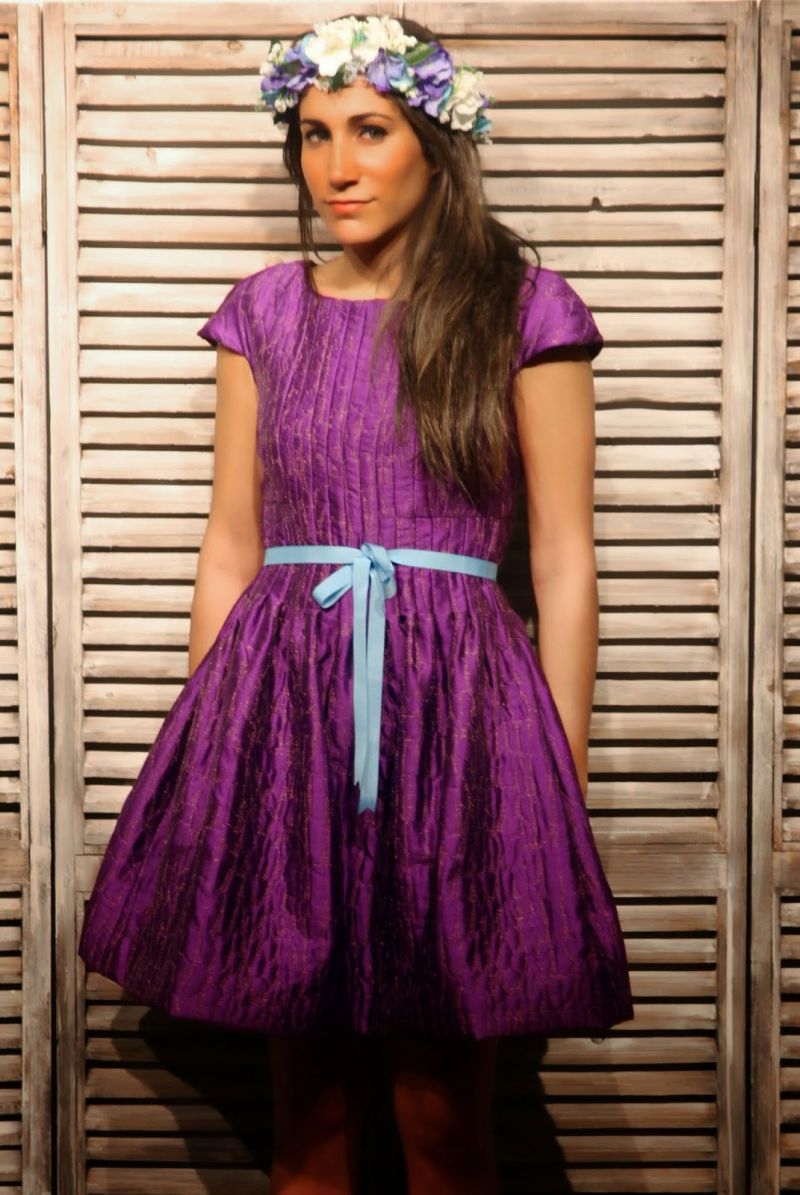 vestido corto fiesta de seda color orquídea de laura caicoya comprar online